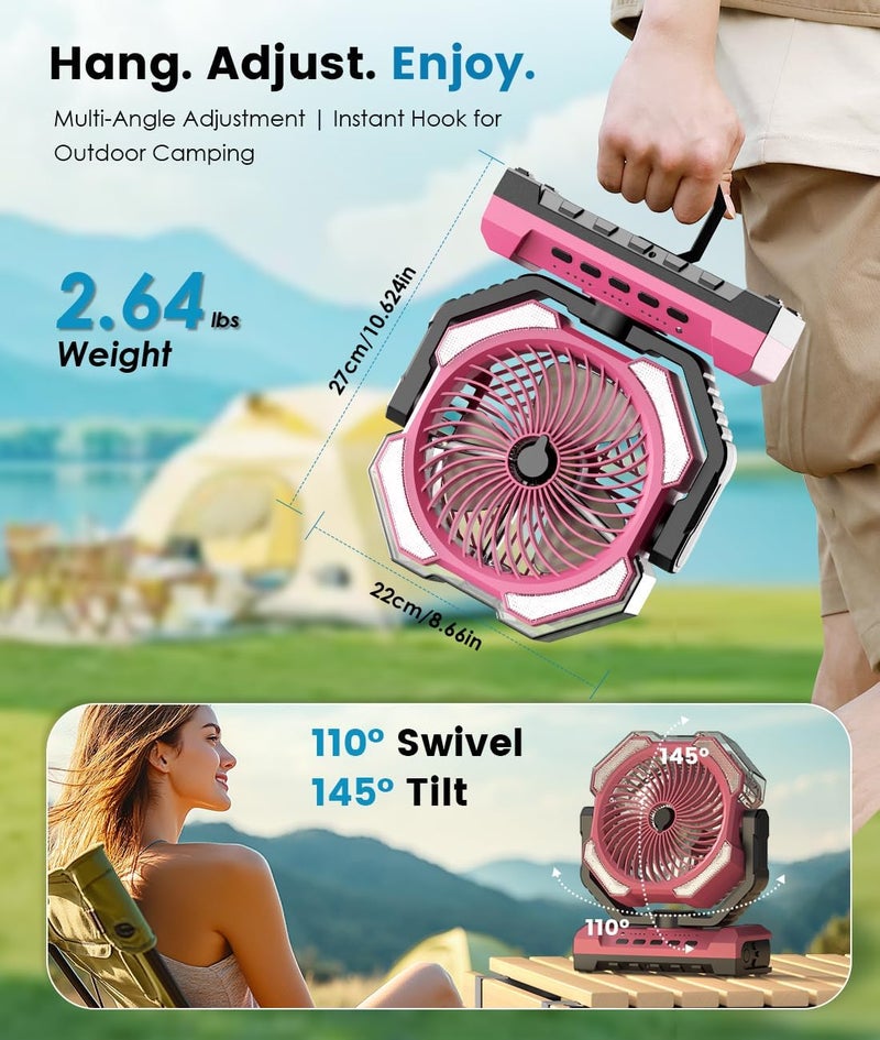 Aopircs Misting Fan - Pink Portable Rechargeable Fan with 9oz Water Tank, Light, Hook - Versatile, 120H MAX Cooling, Last 5H Mist, 4 Speed, Sleep Mode - Outdoor Fans for Camping, Travel, Patios - Image 5